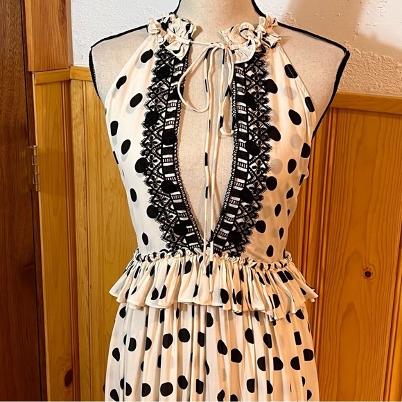 Evarae Alegra Polk Dot Lace Trim Maxi Dress Sz-2 - Picture 2 of 13